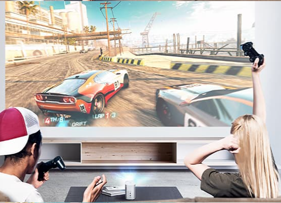 man & woman playing videogame
